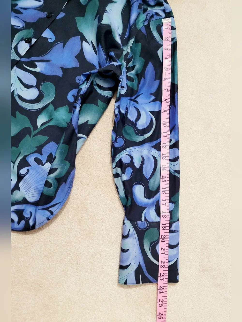 Chico’s Woman Size 12 Blue Floral Button Front Blouse Cotton Blend Stretch - Picture 9 of 12